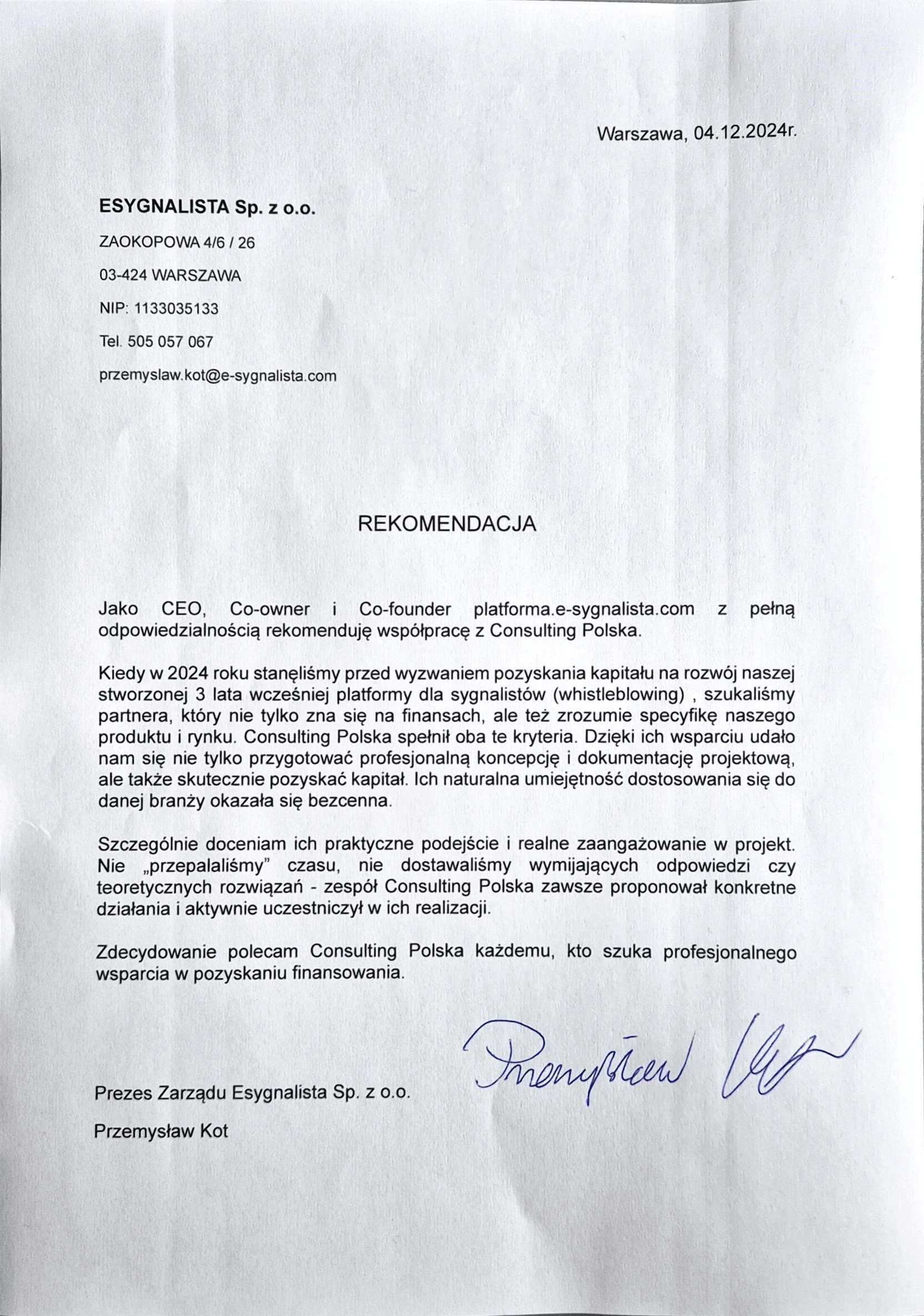 Rekomendacja — e-sygnalista